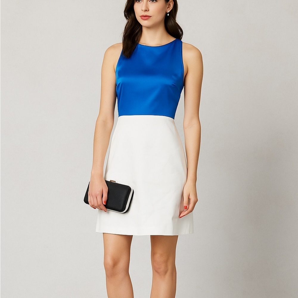 Zara Colorblock Dress Blue Satin Top White Skirt Cocktail Party XS